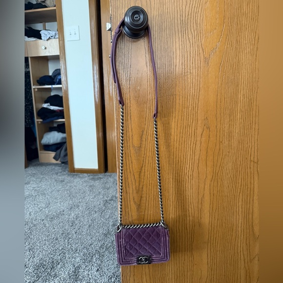 Chanel Quilted Velvet Mini Boy Flap Bag in Deep Purple - Picture 7 of 8